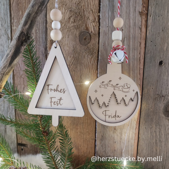 SVG Laser Datei Baumanhänger Aufhänger Anhänger Weihnachten Christbaum personalisierbar 4er – Bild 8