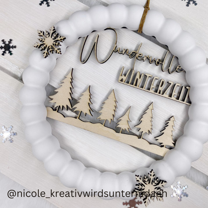 SVG Laser Datei Kranz Wundervolle Winterzeit inkl Schneeflocken Laserdatei – Bild 4