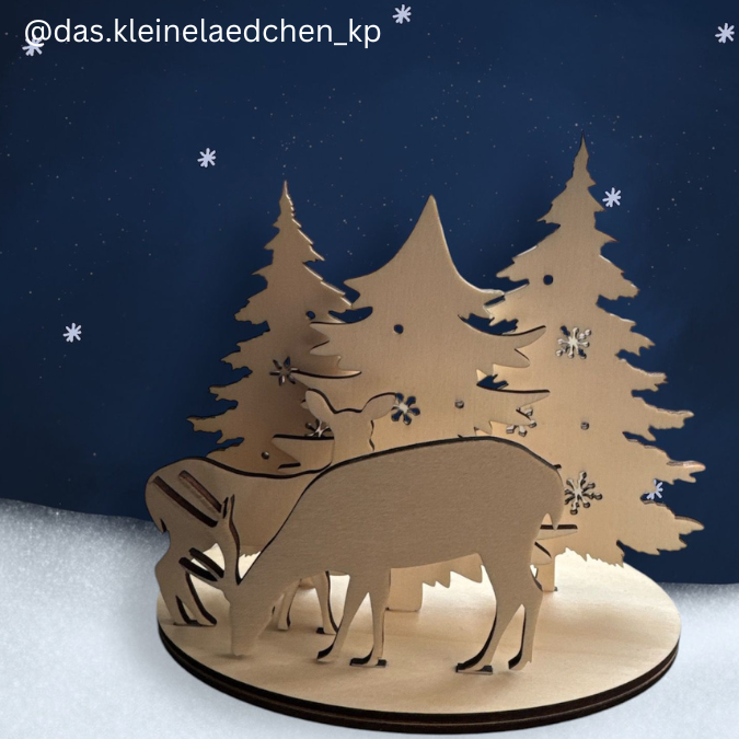 SVG Laser Datei Weihnachtsteller Winterlandschaft Rehe 3 mm – Bild 3