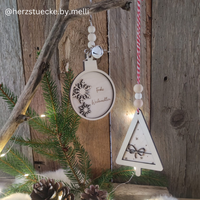 SVG Laser Datei Baumanhänger Aufhänger Anhänger Weihnachten Christbaum personalisierbar 4er – Bild 5