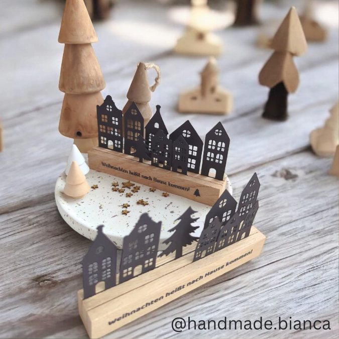 SVG Laser Datei Winter Weihnachtshäuser Winterstadt für Klötzchen Häuser – Bild 4