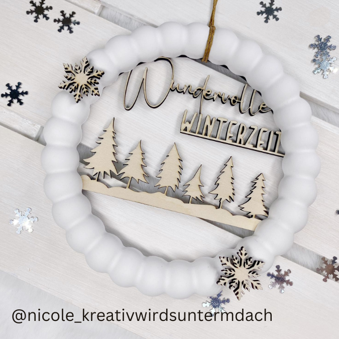 SVG Laser Datei Kranz Wundervolle Winterzeit inkl Schneeflocken Laserdatei – Bild 7