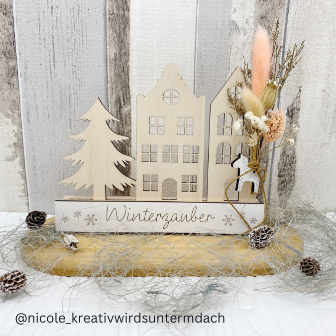 SVG Laser Datei Winter Weihnachtshäuser Winterstadt für Klötzchen Häuser – Bild 5