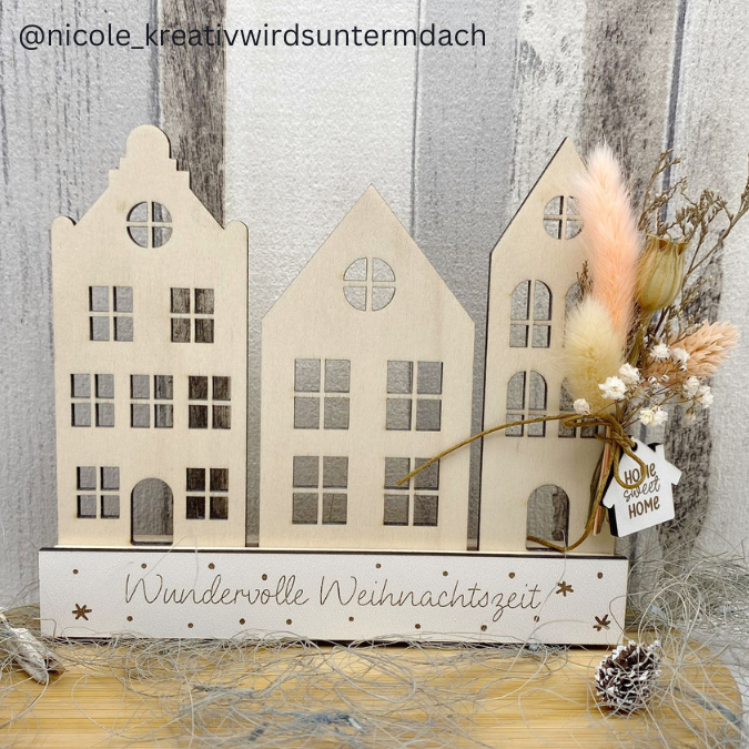 SVG Laser Datei Winter Weihnachtshäuser Winterstadt für Klötzchen Häuser – Bild 8