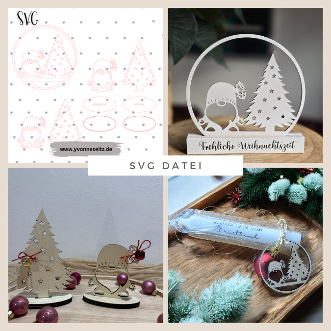 SVG Laser Datei Kranz und Aufsteller Wichtel Wichtelig Weihnachtswichtel