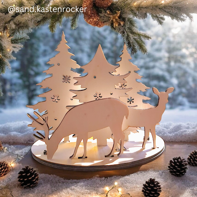SVG Laser Datei Weihnachtsteller Winterlandschaft Rehe 3 mm – Bild 4