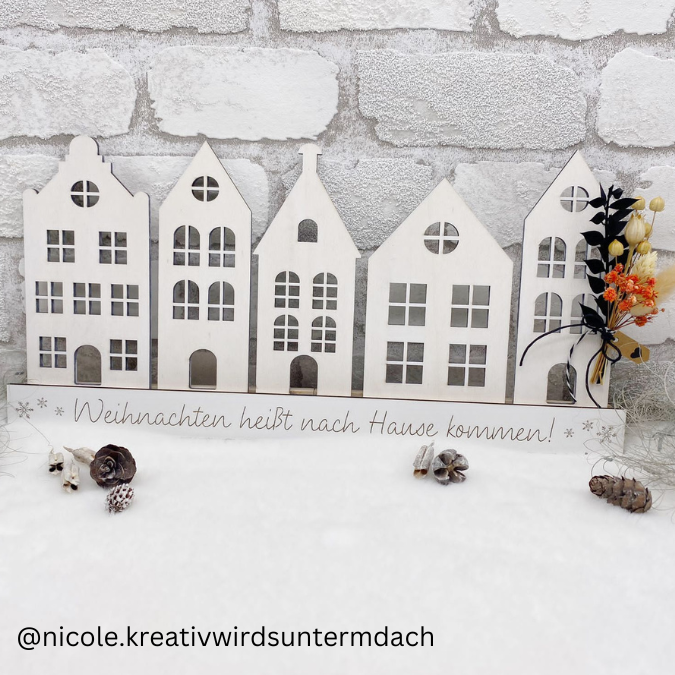 SVG Laser Datei Winter Weihnachtshäuser Winterstadt für Klötzchen Häuser – Bild 6