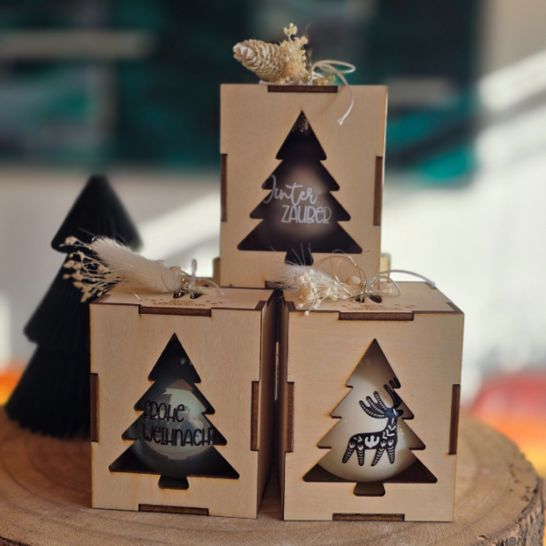 Weihnachtskugel Verpackung 3mm Box für Christbaumkugeln SVG Schachtel Advent Weihnachten Winter Laserdatei – Bild 5