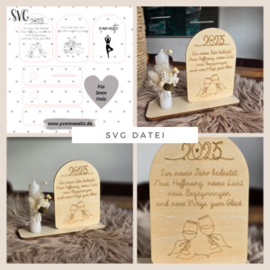 Aufsteller individualisierbar Namaste 3 Designs für Vasen oder Kerzen 3mm SVG Laser Datei