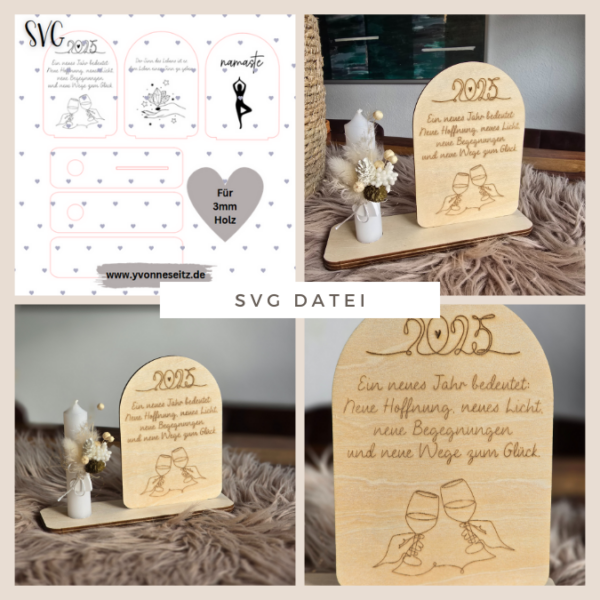 Aufsteller individualisierbar Namaste 3 Designs für Vasen oder Kerzen 3mm SVG Laser Datei