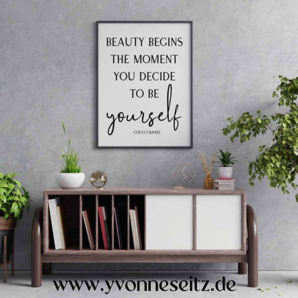 PRINT DRUCKVORLAGE PDF A4 POSTER - Coco Chanel Beauty beginns the moment you decide to be yourself - Printable PDF-Datei zum selber drucken – Bild 2