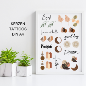 PDF - Kerzentattoo Vorlage - Boho Bohemian- A4 Kerzentattoos zum selber drucken