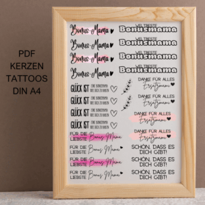 PDF - Kerzentattoo Vorlage - Bonus Mama / Stiefmutter - A4 Kerzentattoos zum selber drucken