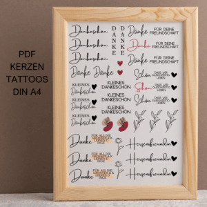 PDF - Kerzentattoo Vorlage - Dankeschön- A4 Kerzentattoos zum selber drucken