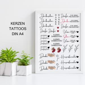 PDF - Kerzentattoo Vorlage - Dankeschön- A4 Kerzentattoos zum selber drucken