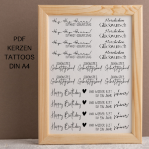 PDF - Kerzentattoo Vorlage - Geburtstag schwarz weiß - A4 Kerzentattoos zum selber drucken