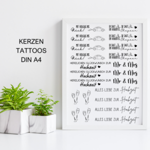 PDF - Kerzentattoo Vorlage - Hochzeit 2- A4 Kerzentattoos zum selber drucken