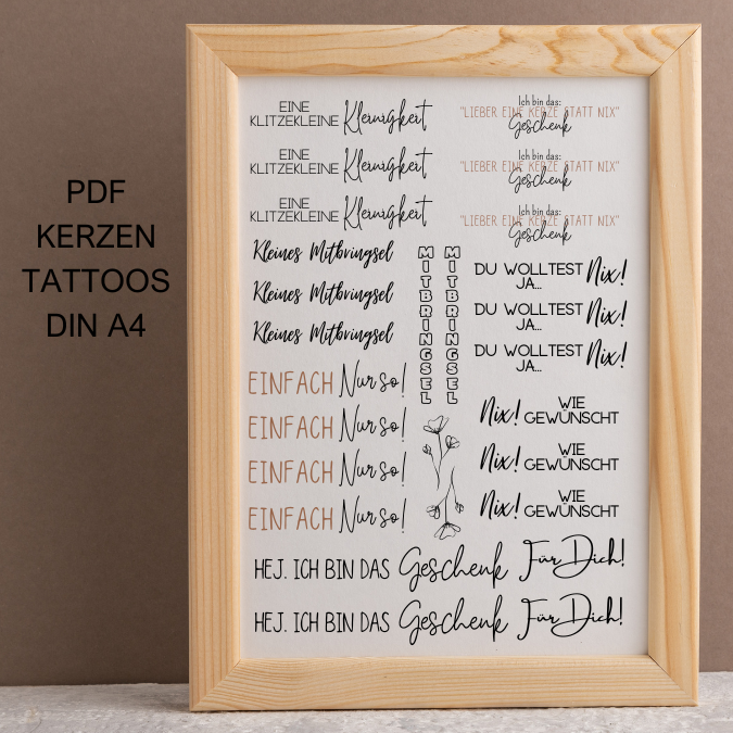 PDF - Kerzentattoo Vorlage - Kleinigkeit - A4 Kerzentattoos zum selber drucken