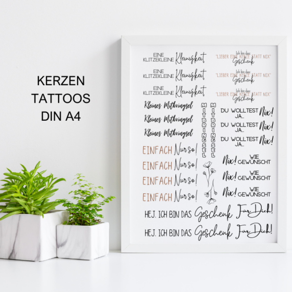 PDF - Kerzentattoo Vorlage - Kleinigkeit - A4 Kerzentattoos zum selber drucken