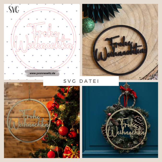 SVG Laser Datei Kranz Frohe Weihnachten schlicht Loop Hoop Laserdatei