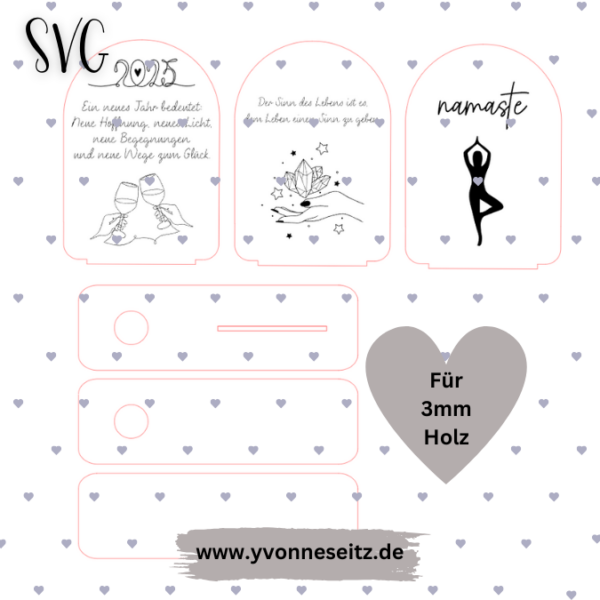 Aufsteller individualisierbar Namaste 3 Designs für Vasen oder Kerzen 3mm SVG Laser Datei – Bild 2