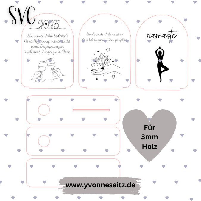Aufsteller individualisierbar Namaste 3 Designs für Vasen oder Kerzen 3mm SVG Laser Datei – Bild 2