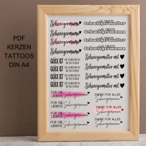 PDF - Kerzentattoo Vorlage - Schwiegermama Schwiegermutter - A4 Kerzentattoos zum selber drucken