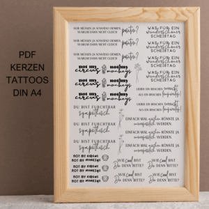 PDF - Kerzentattoo Vorlage - Sprüche Mix- A4 Kerzentattoos zum selber drucken