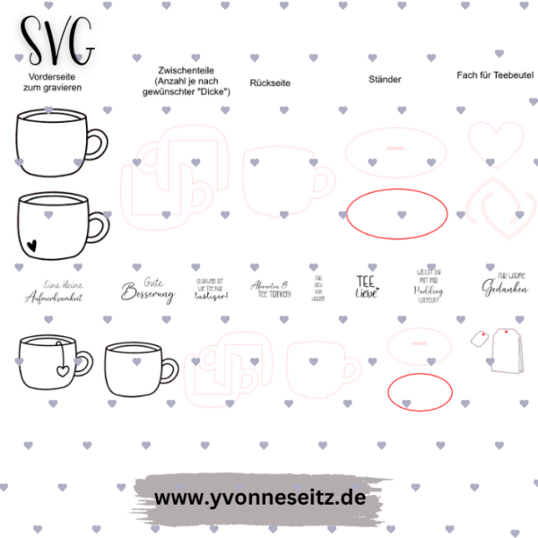 Teeliebe - für Gutscheine, Geldgeschenke, Blumen Geschenksets 3mm SVG Laser Datei Teetasse Tasse – Bild 2