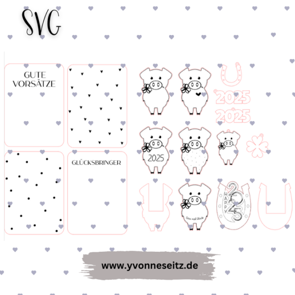 SVG Laser Datei Glücksschweine Glücksbringer Glück Jahreswechsel Mitbringsel Laserdatei – Bild 2