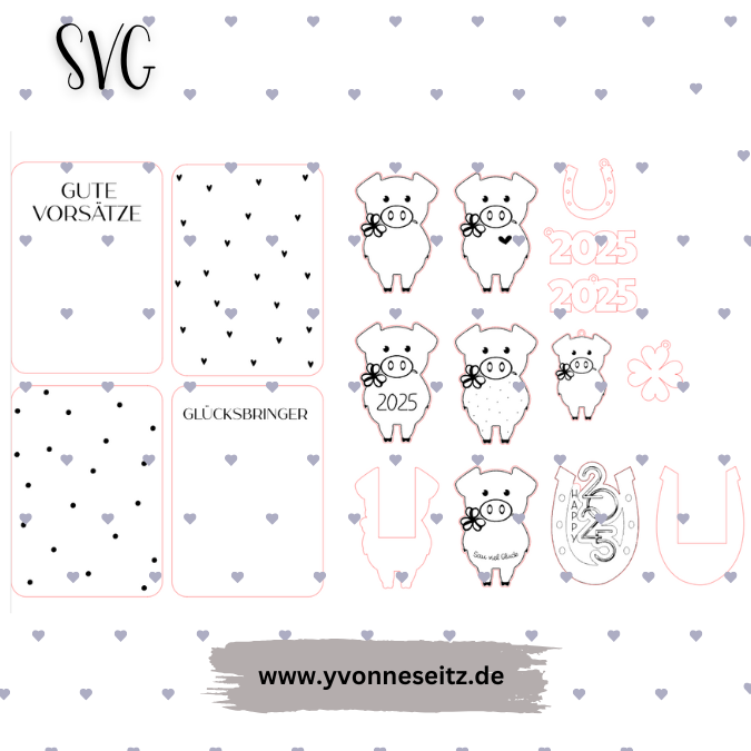 SVG Laser Datei Glücksschweine Glücksbringer Glück Jahreswechsel Mitbringsel Laserdatei – Bild 2