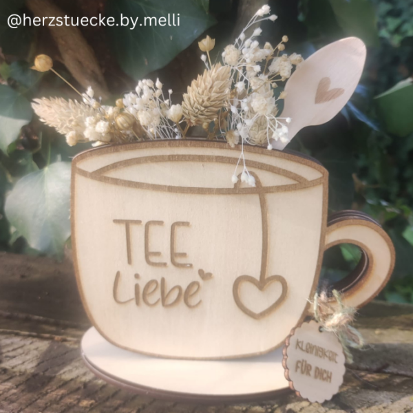 Teeliebe - für Gutscheine, Geldgeschenke, Blumen Geschenksets 3mm SVG Laser Datei Teetasse Tasse – Bild 6