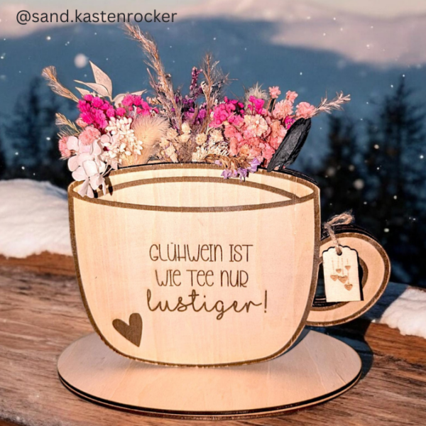 Teeliebe - für Gutscheine, Geldgeschenke, Blumen Geschenksets 3mm SVG Laser Datei Teetasse Tasse – Bild 3