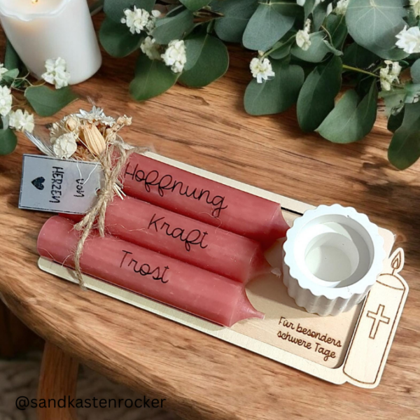 9 Designs "Nimm dir was du brauchst" Kerzensets Geschenksets für 3 Kerzen SVG Laserdatei Laserfile Lasercut Svgdatei – Bild 6