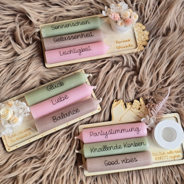 9 Designs "Nimm dir was du brauchst" Kerzensets Geschenksets für 3 Kerzen SVG Laserdatei Laserfile Lasercut Svgdatei – Bild 14