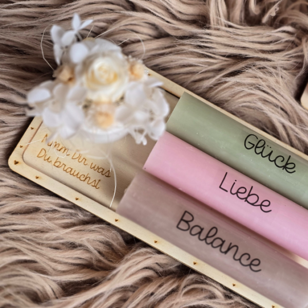 9 Designs "Nimm dir was du brauchst" Kerzensets Geschenksets für 3 Kerzen SVG Laserdatei Laserfile Lasercut Svgdatei – Bild 16