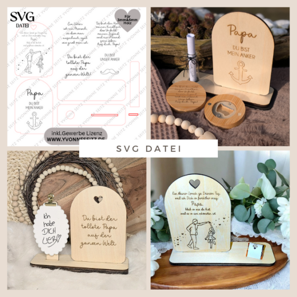 Aufsteller für 3mm und 4mm Holz Vatertag Papa Tochter für Vasen oder Kerzen SVG Laser Datei