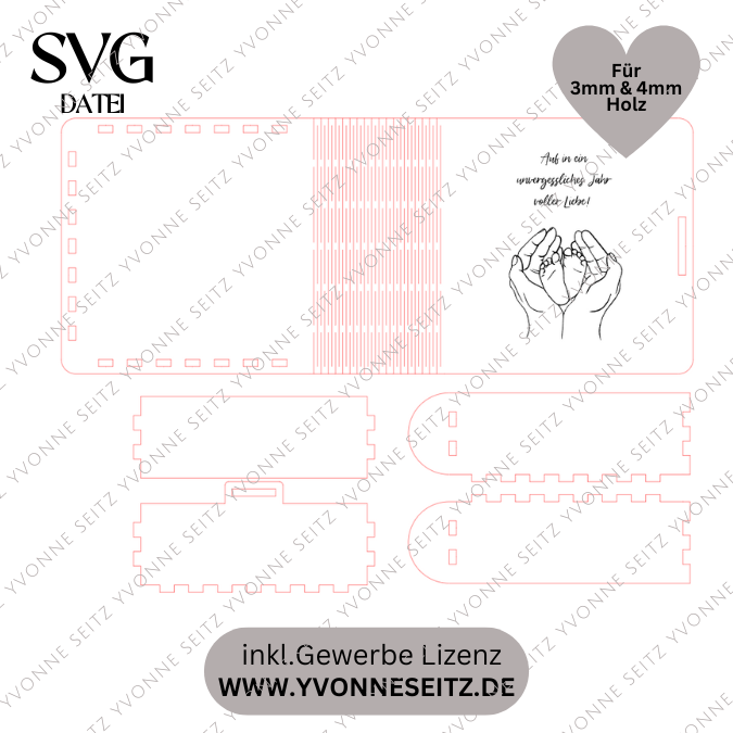 SVG Laser Datei Babybuch Fotoalbum Aufbewahrung Box für Retrorahmen Vintagerahmen Fotos SVG Datei 3mm UND 4mm – Bild 2
