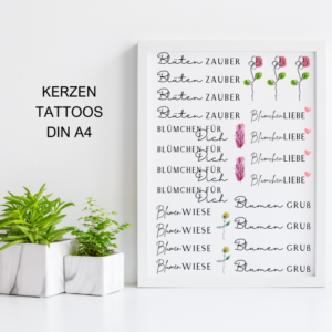 PDF - Kerzentattoo Vorlage - Blumengrüße Blümchen Flowers - A4 Kerzentattoos zum selber drucken