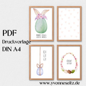 PRINT DRUCKVORLAGE PDF A4 POSTER 4 Stück - BUNNY KISSES - Printable PDF-Datei zum selber drucken