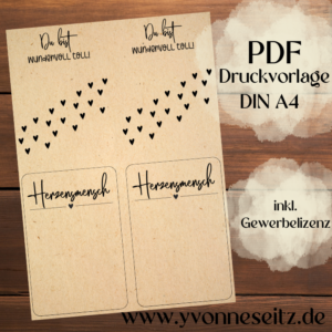 IN DER TÜTE PRINT DRUCKVORLAGE PDF Verpackung für Kleinigkeiten Geschenkkarte 2 Designs - Du bist wundervoll toll UND Herzensmensch- Printable PDF Datei zum selber drucken