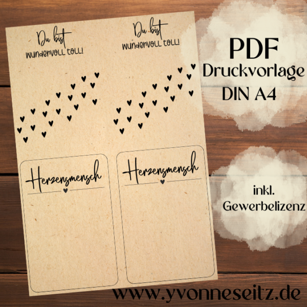 IN DER TÜTE PRINT DRUCKVORLAGE PDF Verpackung für Kleinigkeiten Geschenkkarte 2 Designs - Du bist wundervoll toll UND Herzensmensch- Printable PDF Datei zum selber drucken