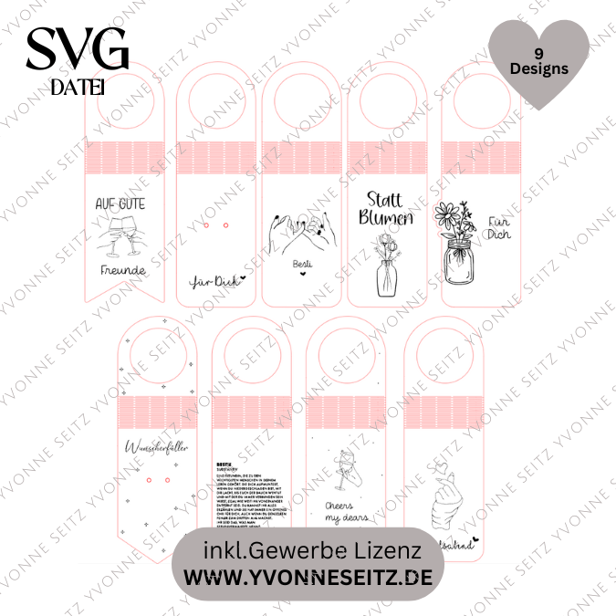 SVG Laser Datei - Flaschenanhänger Weinflaschen Anhänger für Flaschen 9 Designs Freundschaft Freunde Laserdatei – Bild 2