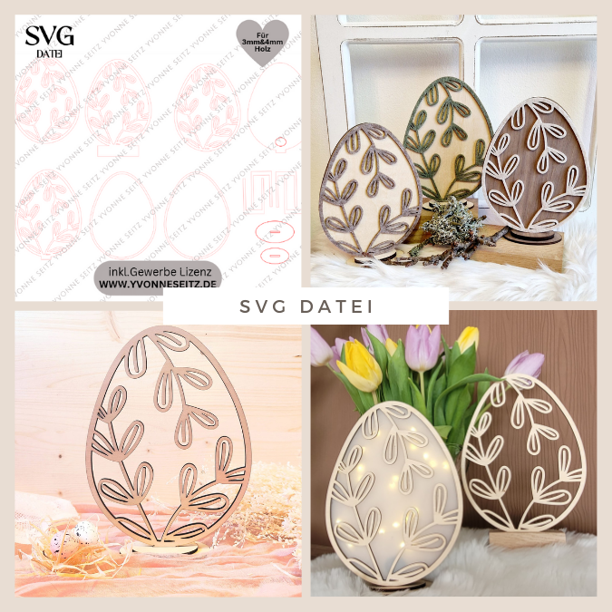 SVG Laser Datei Ei floral stehend, hängend auch als Leuchtei möglich 3mm und 4mmr SVG Datei