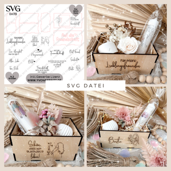 3 mm und 4 mm Geschenkbox in 3 Größen für Freundinnen Beste Freundin Kiste Geschenksets Beste Freundin BFF SVG Laserdatei Laserfile Lasercut