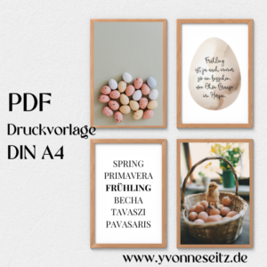 PRINT DRUCKVORLAGE PDF A4 POSTER 4 Stück - FRÜHLING 6 SPRACHEN- Printable PDF-Datei zum selber drucken
