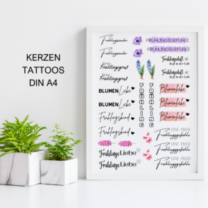 PDF - Kerzentattoo Vorlage - Frühling 1 - A4 Kerzentattoos zum selber drucken