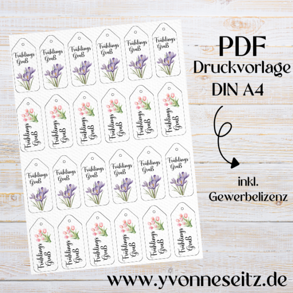 PRINT DRUCKVORLAGE PDF Geschenkanhänger 2 Designs MAXI - FRÜHLINGSGRUß BLUMEN FRÜHLINGSBLUMEN - Printable PDF-Datei zum selber drucken