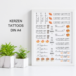 PDF - Kerzentattoo Vorlage - Frühstücksliebe Kaffee Frühstück - A4 Kerzentattoos zum selber drucken