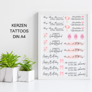 PDF - Kerzentattoo Vorlage - Geburtstag rosa - A4 Kerzentattoos zum selber drucken